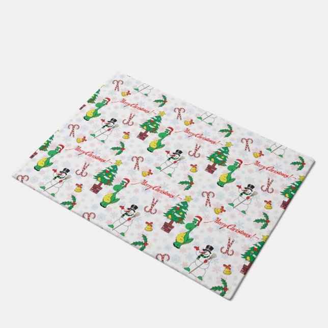 Tapete dinossauro de Natal e boneco de neve (Inclinado)