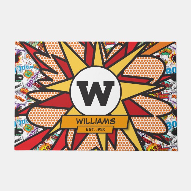 Tapete Diversão Moderna Nome da Família Monograma Comic B (Frente)