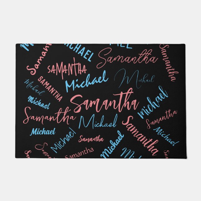 Tapete Dois nomes casal padrão monograma rosa claro azul (Frente)