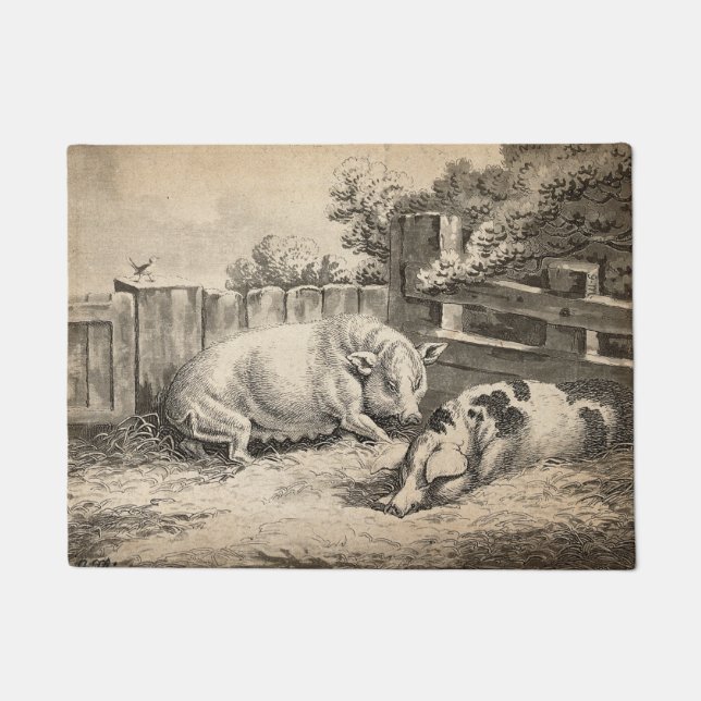 Tapete Dois porcos deitados com palha numa Caneta ao ar l (Frente)