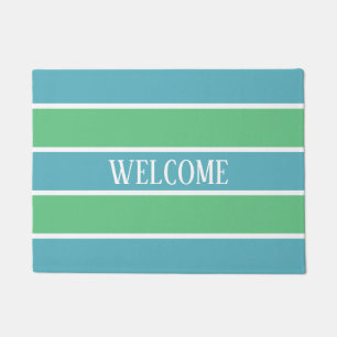 Tapete Doormat azul e verde das listras