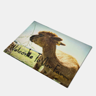 Tapete Doormat "boa vinda alpaca nova à nossa fazenda"