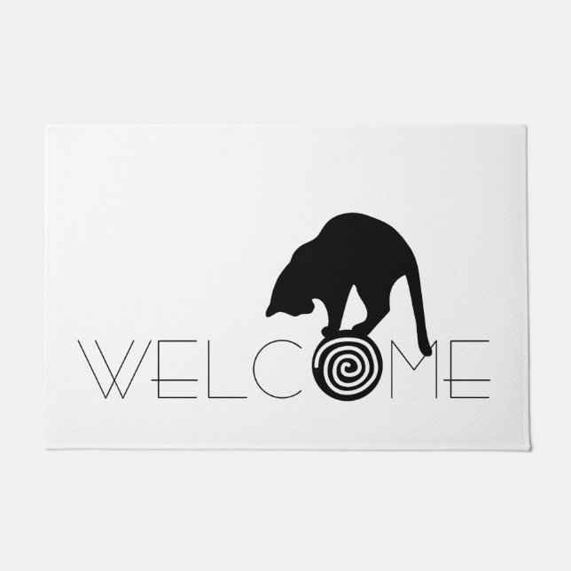 Tapete Doormat da boa vinda do gato preto (Frente)