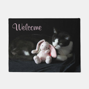 Tapete Doormat de boas-vindas ao Tuxedo e ao Bunny Rosa