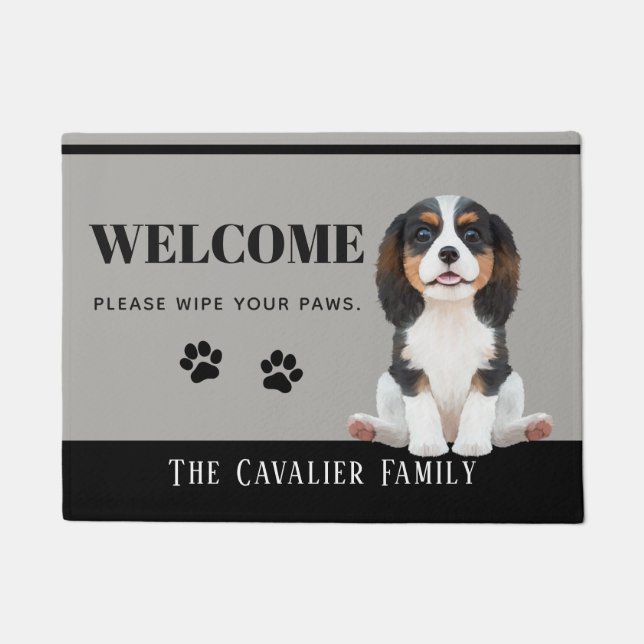 Tapete Doormat descuidado do Spaniel de rei Charles (Frente)