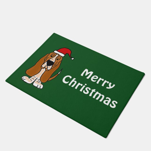 Tapete Doormat do Natal do cão de Basset Hound (Inclinado)