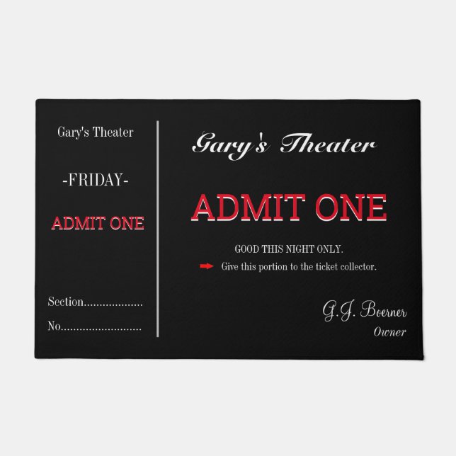 Tapete Doormat Home Movie Theater TV Room Ticket Rug (Frente)