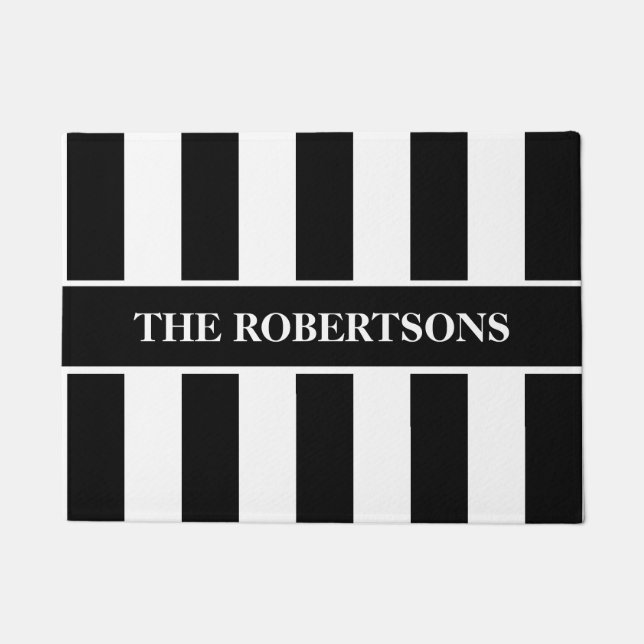 Tapete Doormat listrado preto e branco personalizado (Frente)