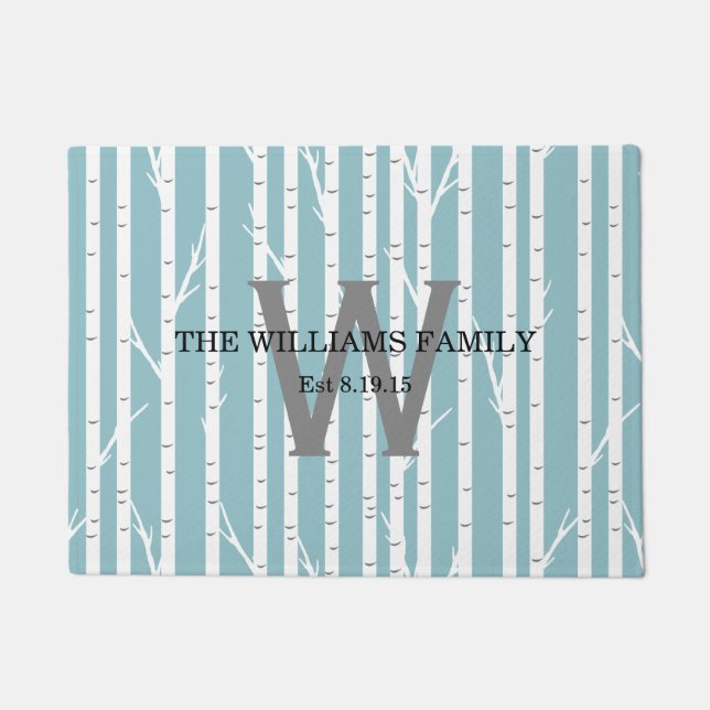 Tapete Doormat Monogrammed da árvore de vidoeiro (Frente)