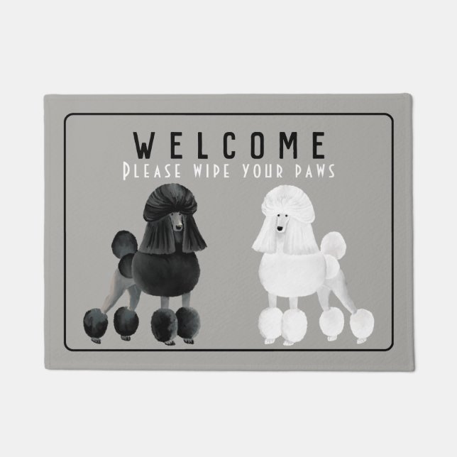 Tapete Doormat preto e branco customizável da caniche (Frente)