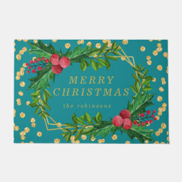 Tapete Dourada Família Teal Feliz Natal Holly Glitter