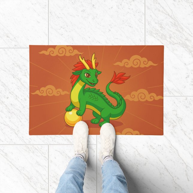 Tapete Dragão Chinês Verde sobre Vermelho (Interior)