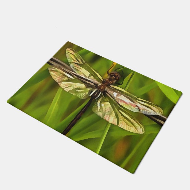 Tapete Dragonfly Artística Em Castanho E Amarelo Em Verde (Inclinado)