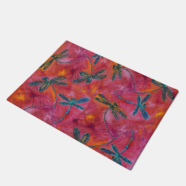 Tapete Dragonfly Dance Hot Fuchsia Door Mat (Inclinado)