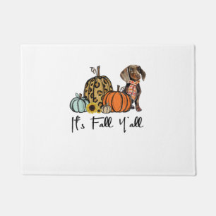 Tapete É "Queda Y'all Yellow Dachshund Dog Leopard Pumpk"