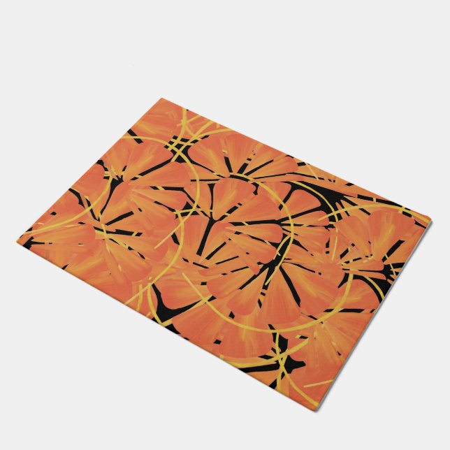 Tapete Ebony Black E Citrus Orange, Design De Arte Tropic (Inclinado)