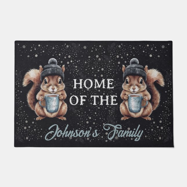 Tapete Eichhörnchen mit Tasse und Schnee „Stay Warm“  (Frente)