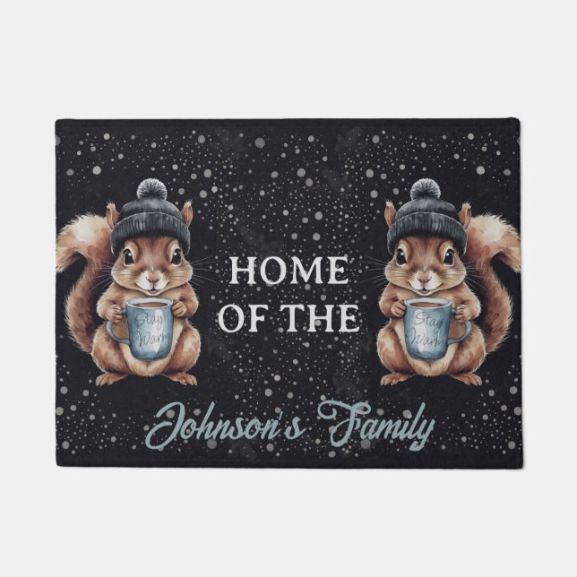 Tapete Eichhörnchen mit Tasse und Schnee „Stay Warm“  (Frente)