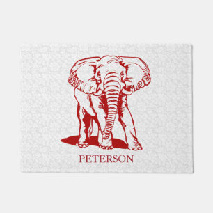 Tapete Elefante Vermelho No Damasco Branco