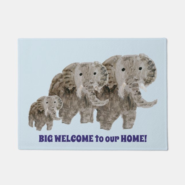 Tapete Elefantes de Arte Animal Selvagens Bem-vindos (Frente)