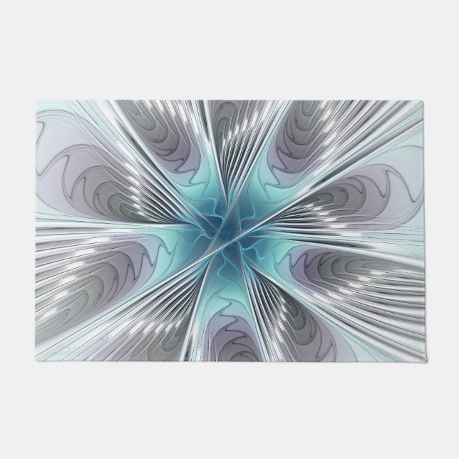Tapete Elegance Modern Blue Cinza White Fractal Art Flowe (Frente)