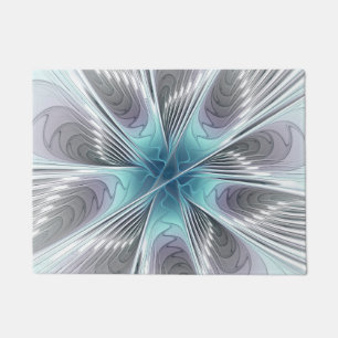 Tapete Elegância Arte Floral Fractal Azul Cinza Branco Mo