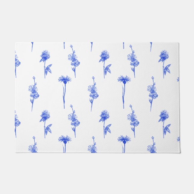 Tapete Elegant Floral Blue Flowers Doormat (Frente)