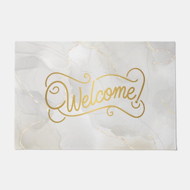 Tapete Elegant Gray Marble and Gold Script Welcome (Frente)