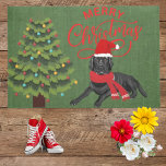 Tapete Elegant practical colors beautiful black labrador<br><div class="desc">Elegant practical design of beautiful labrador on green burlap doormat. This design looks beautiful in many ways and practical in the same time. A doormat design for black labrador lovers. The text Merry Christmas is red and in beautiful script. Welcome and funny labrador wearing santa hat and Christmas scarf.</div>