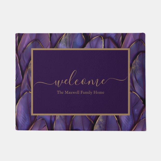 Tapete Elegant purple gold feathers name welcome  (Frente)