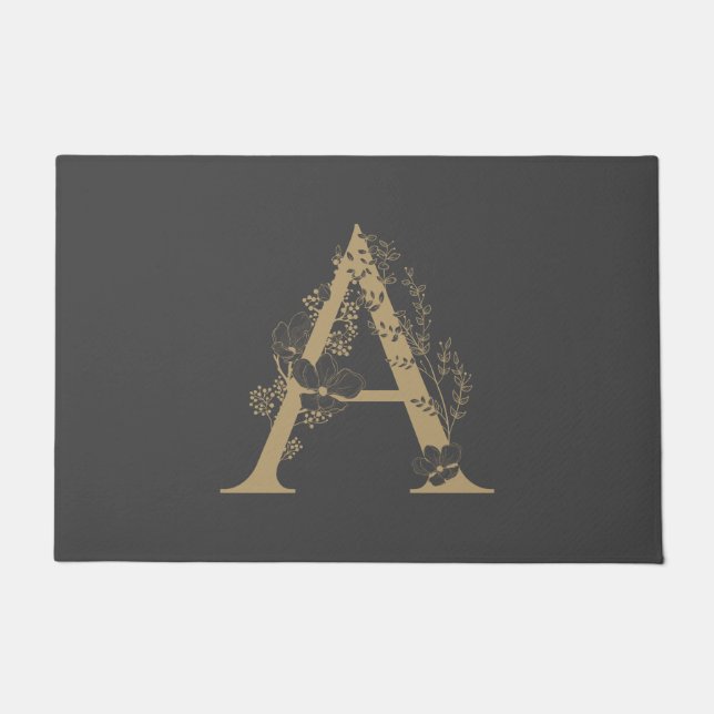 Tapete Elegante A Boho Floral Monograma Cinza Inicial (Frente)