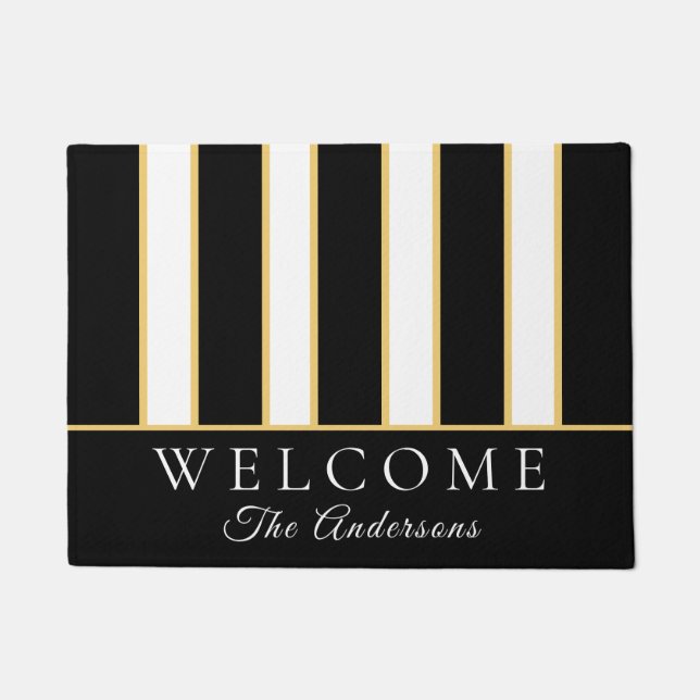 Tapete Elegante Black White Stripe Dourada bem-vindo (Frente)