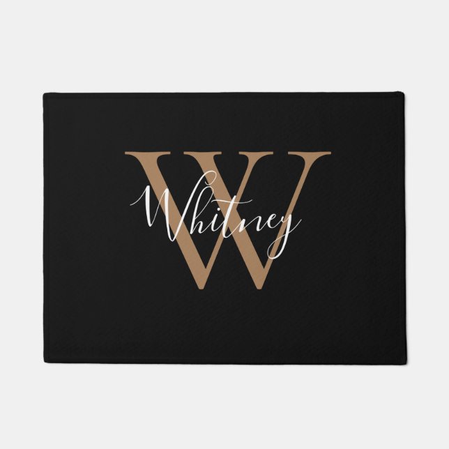 Tapete Elegante Chic Monograma Preto Dourado Nome Script  (Frente)