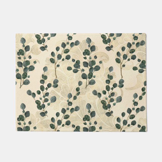 Tapete Elegante Creme Dourado Eucalyptus Greenery (Frente)