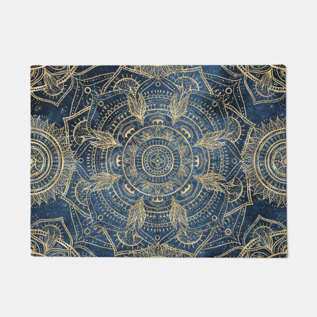 Tapete Elegante Dourado Mandala Blue Whimsy Design (Frente)