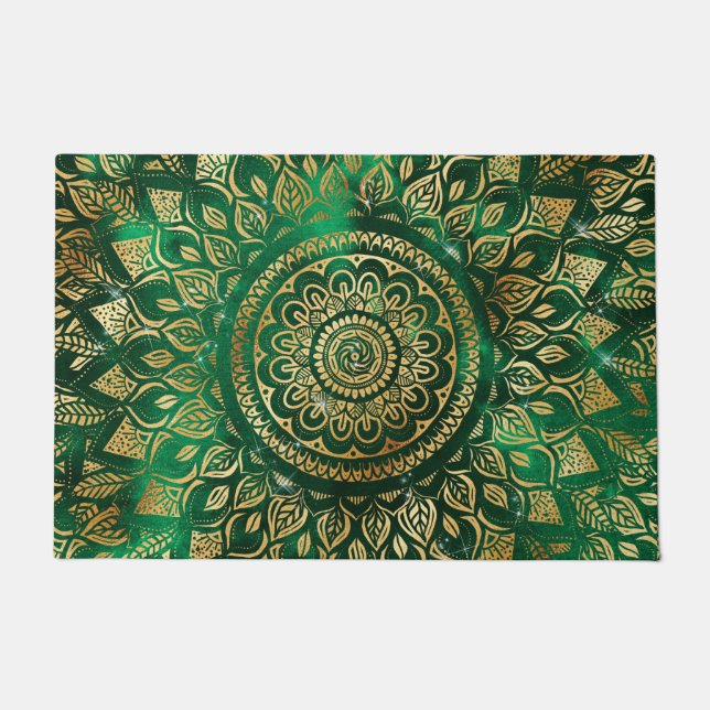 Tapete Elegante Dourado Mandala Floral Verde (Frente)