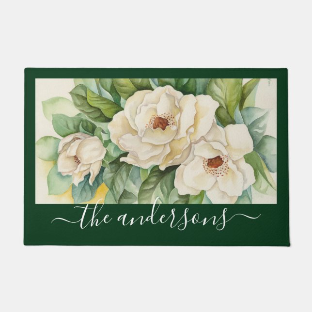 Tapete Elegante Floral Green Magnolia Flowers Name Script (Frente)