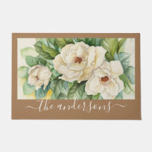 Elegante Floral Khaki Magnolia Flowers Name Script