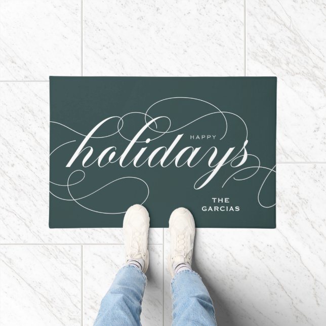 Tapete Elegante Flourish Script Happy Holidays Green Gree (Interior)