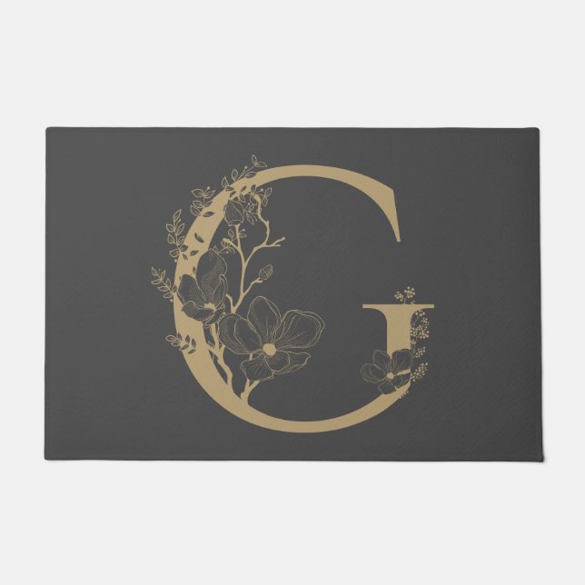 Tapete Elegante G Boho Monograma Floral Cinza Inicial Dou (Frente)