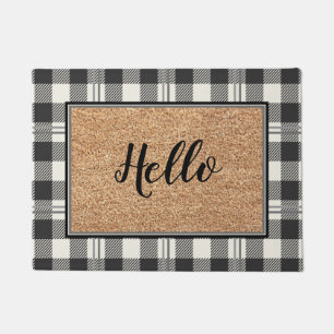 Tapete Elegante Hello Faux Coir Buffalo Xadrez