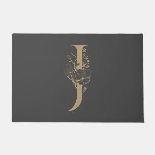 Tapete Elegante J Boho Floral Monograma Cinza inicial Dou