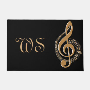 Tapete Elegante Monograma de Nota Musical em Dourado e Pr