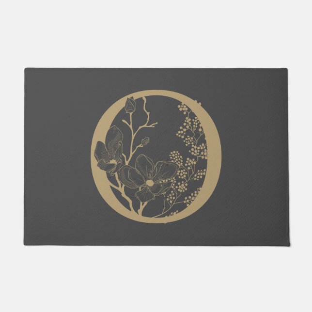 Tapete Elegante O Boho Floral Monograma Cinza Inicial Dou (Frente)