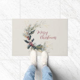 Tapete Elegante Pine e Holly Wreath com Destaques Dourado