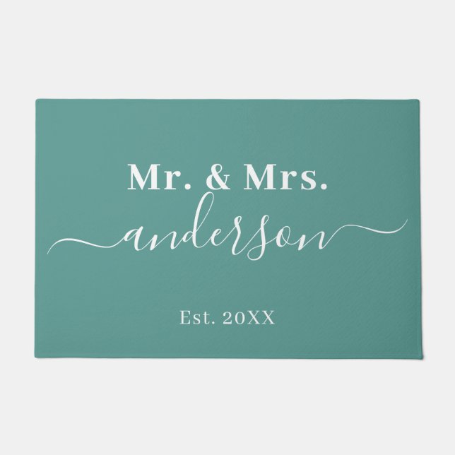Tapete Elegante Teal Sr. E Sra. Name Script Wedding (Frente)
