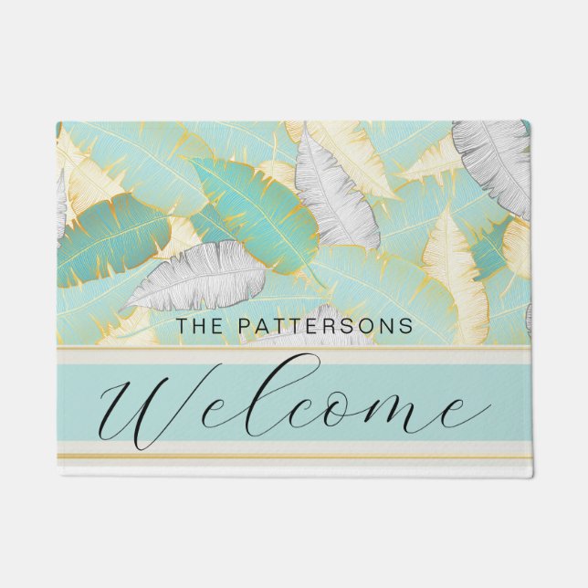 Tapete Elegante Tropical Greenery Welcome Family Name (Frente)