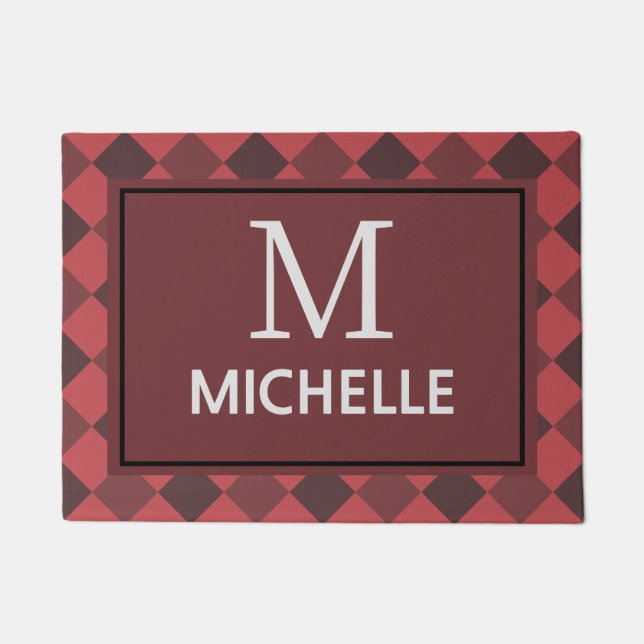 Tapete Elegante, Xadrez Red Buffalo Monogramas (Frente)