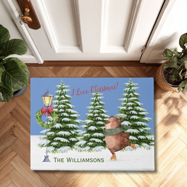 Tapete Encantadora Cena de Natal Nome da Família de Neve (Criador carregado)