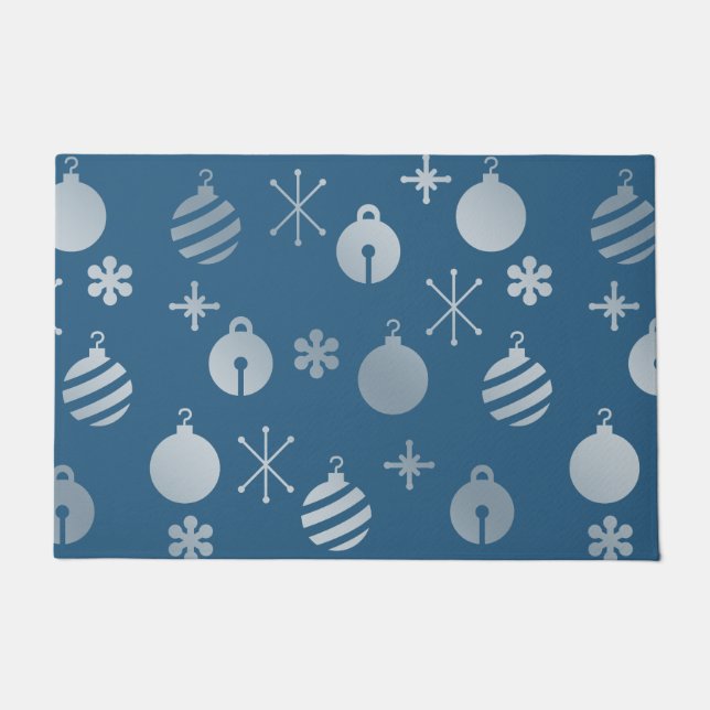 Tapete Enfeites de natal Retro Prata Azul (Frente)
